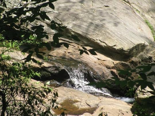 Little stony brook flowing over stone near the chapel.