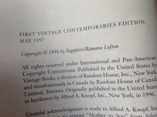 Push, by Sapphire, SIGNED First Paperback Edition, First Printing