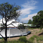 Looking at the back side of the tent from a distance