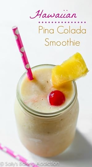 This banana + pineapple + coconut + vanilla smoothie is a tropical beach vacation in a glass. With a cherry on top.