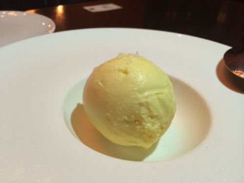 Sweet corn gelato topped with finishing salt.
