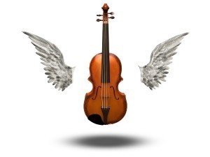Violin with wings on white