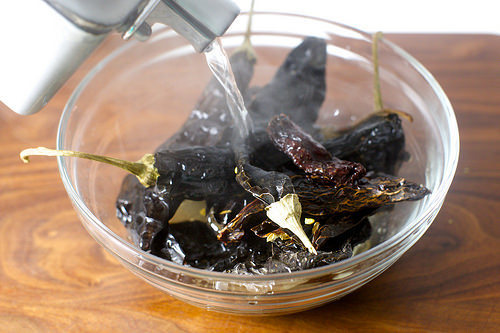 boiling water to soften dried chiles