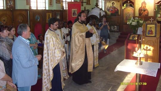 Vespers and Litiya at the Patronal Feast of St Thomas's, Sunninghill. The parish priest, Fr Isailo, censing the five loaves