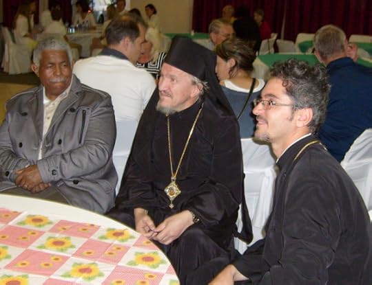 Bishop Mitrophan at the patronal feast of St Thomas's Church, with, in the right of the picture, Fr Razvan Tatu, of St Andrew's Romanian parish in Midrand