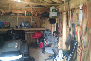 Now he can work on his mower without knocking over a whole wall of tools.