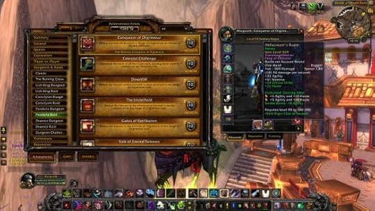 My rogue's new heirloom dagger and Conquerer of Orgrimmar achievement in World of Warcraft