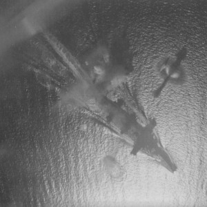 Battleship Fuso or Yamashiro under US air attack in Philippine waters, 24 October 1944 (US Navy photo)