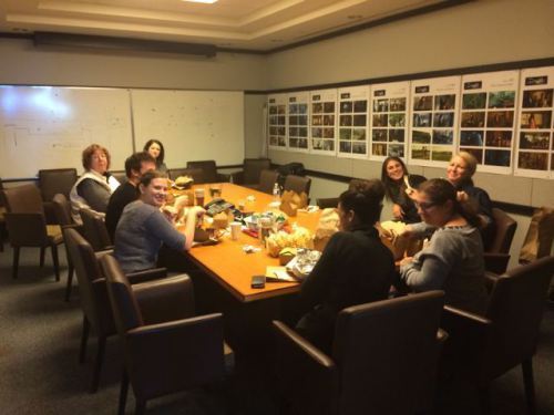 Eating lunch together like a proper family.