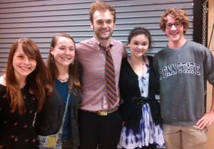 Thile gave a one hour master class to the students at the Music Lab, then gathered for pics after his concert — that's my bass thumper, Will, on right.
