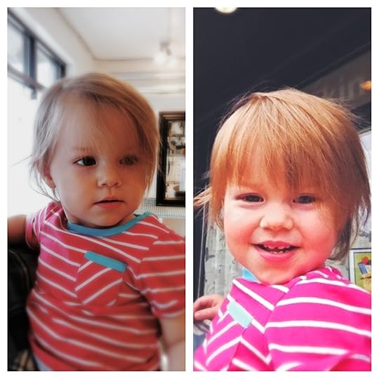 Sophie's first haircut. Now she looks like Justin Bieber. Awesome. 