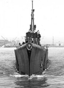 Submarine USS Tang departing from Mare Island Navy Yard, Vallejo, CA