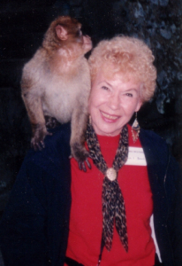 My grandma, not bothered one bit by the overly friendly monkeys of Gibraltar.
