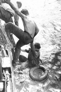American survivors of the Battle of Leyte Gufl rescued by US Navy ship on 26 October 1944 (US National Archives)