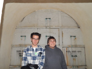 My sons, Michael and Casey, in the underground catacombs. Michael was trying to look appropriately sober, but Casey was not.