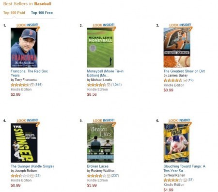 Amazon Kindle Best Sellers in Baseball at the end of the promo