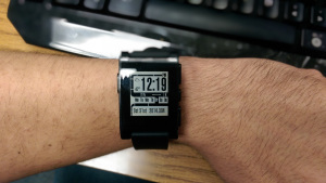 My Pebble watch on my left wrist