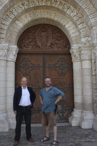 Ian Mortimer and I outside the great doors to the church
