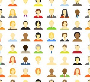 Collection of an account icons of men and women. Seamless backgr