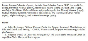 Me, cited by Eavan Boland in APR