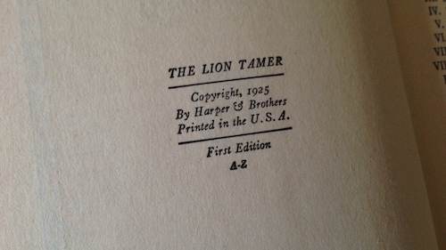 The Lion Tamer by Carroll E. Robb (1925), 1st Edition 1st Printing