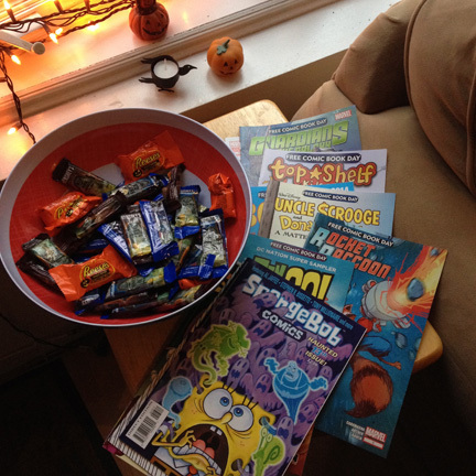 Halloween comics and candy