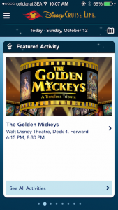DCL app shows all of the days events.