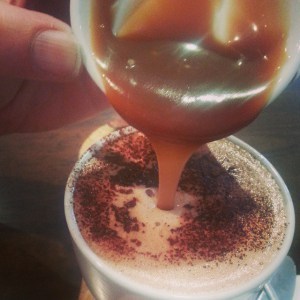 Red Cacao salted caramel hot chocolate. You add the hot caramel yourself - yum!