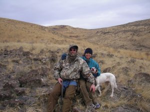 Shawn, Karen and Ginny Girl on a banner chukar hunt in 2005. 