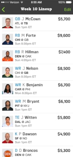 Week 10 FanDuel Lineup - FFFC NFL DFS