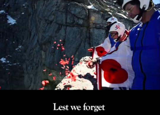 Jump4Heroes stand on the edge of the north face of the Eiger and sprinkle poppies over the side during a 2 minute silence in memory of those that gave their today for our tomorrow. Lest We Forget.