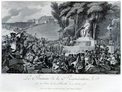 An engraving showing the Isiac Fountain of Regeneration, built over the ruins of the Bastille