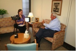 Amie Pleasant interviews Vietnam Veteran Peter Young Photo by Christy Chason. 