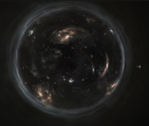 The Endurance orbits the wormhole in Interstellar.