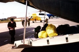Being aided across the tarmac at Lungi airport prior to my flight to UK
