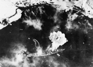 Tirpitz in an earlier attack by British carrier aircraft, 3 April 1944 (Imperial War Museum)