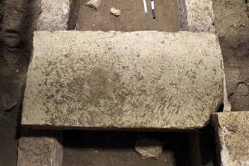 The burial vault inside a tomb at Amphipolis.