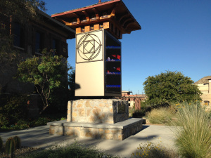 Nor would you ever see a stupa fronted by an animated billboard, like this one in front of the Centennial museum