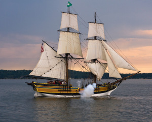 350,00 pounds of wood. 32,000 feet of line. 4,500 square feet of sail. ONE CREW.
