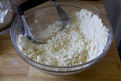 cut the butter into the flour, sugar and salt