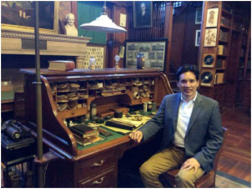 Yoshito Hori enjoys some reflection as he sits at the desk of the world’s greatest inventor and fellow entrepreneur, Thomas Edison