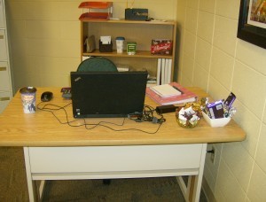 My cool desk, complete with yummy snacks!