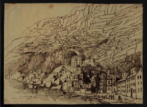Mendelssohn's pen-and-ink drawing of Italy's Amalfi Coast
