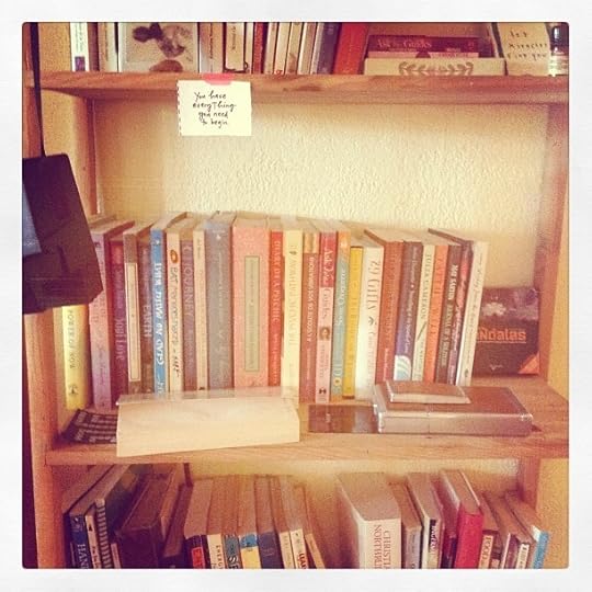anywhere we settle i always have a shelve of treasures. #nomad #books #france #home