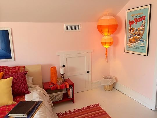 Hanging lanterns cost me a total of $5 at an end of summer clearance sale at a local drugstore. The LEDs to light them (with remote!) come from Pier 1.