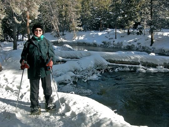 On snowshoes by the Firehole River