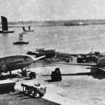 CNAC C-46 and DC-3 at the end of the Shanghai's Lunghwa airport runway, late 1940s