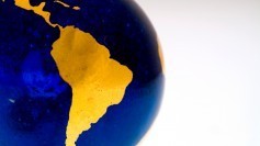 Close-up of stylized Earth with focus on Brazil
