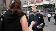 Handing out Pirate Party fliers to people on the street