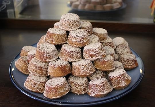Mini spice cakes, with cardamom and powdered sugar. We thought this would be more interesting than brownies or cookies.